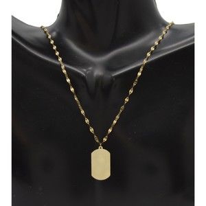 Real 14K Solid Yellow Gold 18" Dog Tag Medallion Mirror Chain Necklace